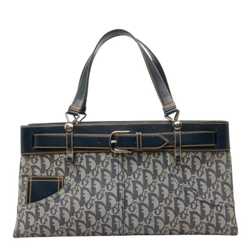 ディオール オブリーク トロッター パンツモチーフ ハンドバッグ BM-0012 ネイビー レザー ジャガード レディース Dior 中古
