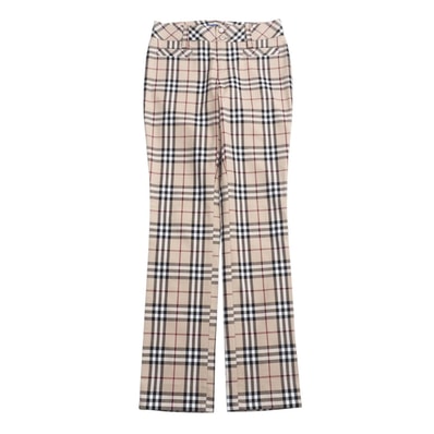 BURBERRY BLUE LABEL バーバリーブルーレーベル パンツ サイズ34 チェック コットン ベージュ ロゴ刺繍 ブランド古着【中古】20250411/RA4149