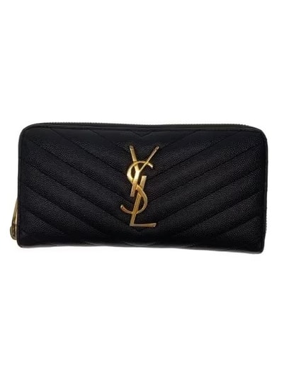 Saint Laurent Monogram Zip Around Wallet In Grain De Poudre Embossed Leather "Black"