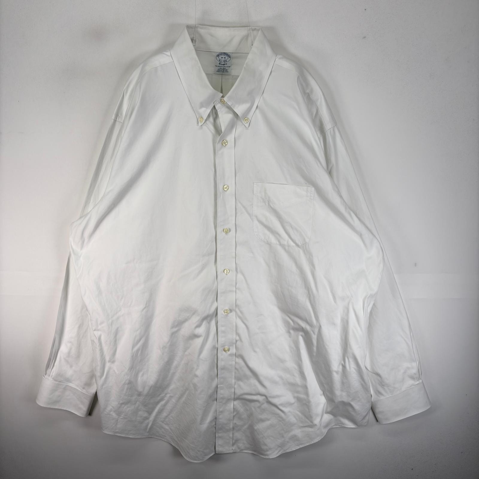 古着 ブルックスブラザーズ Brooks Brothers 長袖シャツ ボタンダウン 胸ポケット 2XL  ホワイト系 無地 メンズ
