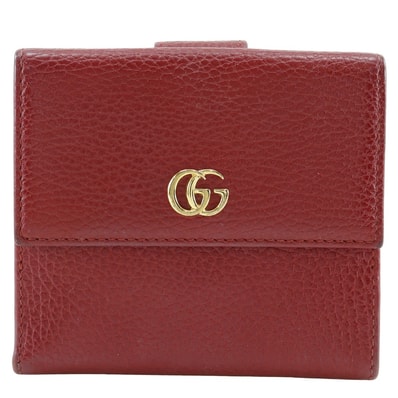 GUCCI GG Marmont Leather French Flap Wallet "Red"