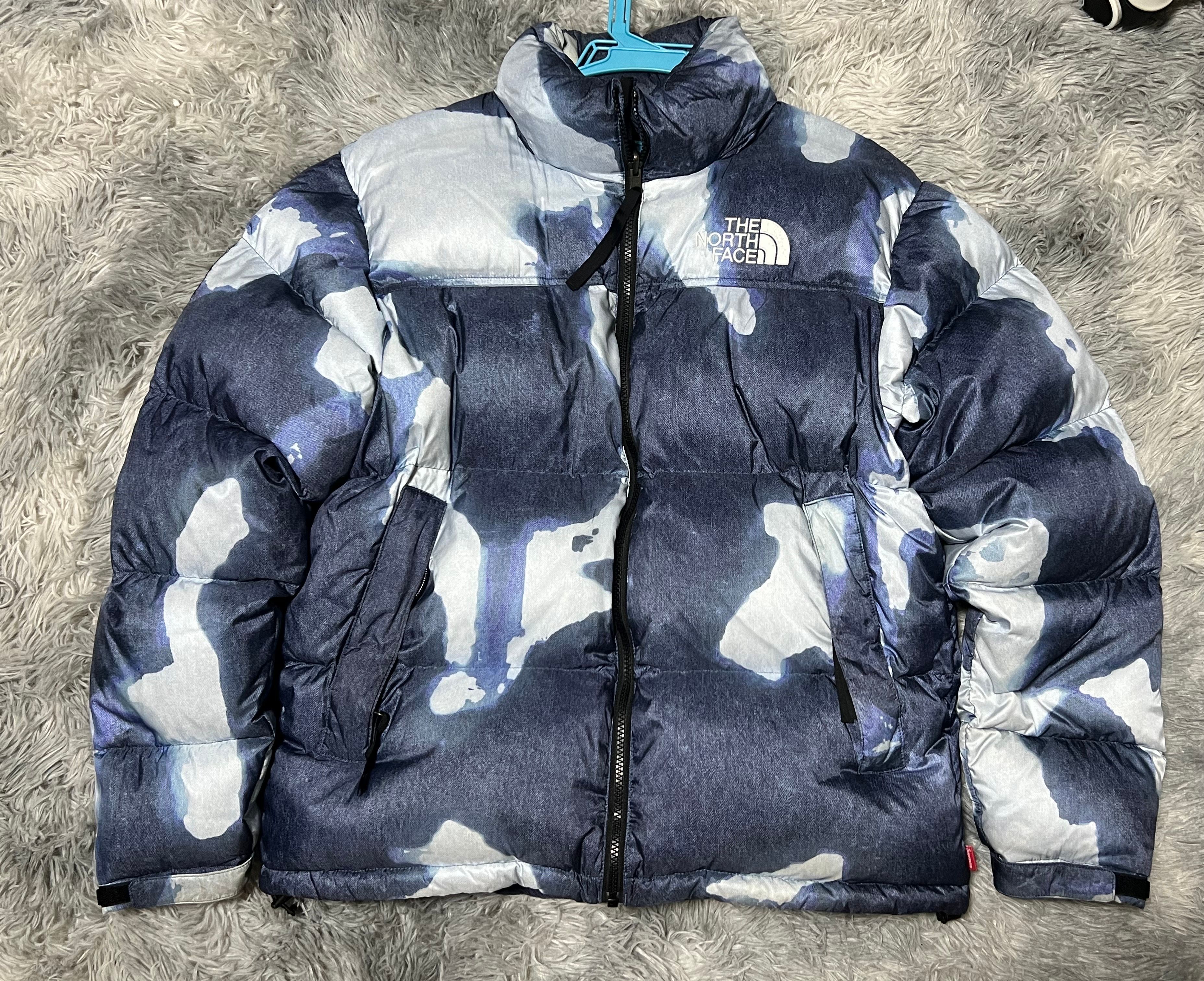 Supreme x The North Face Bleached Denim Print Nuptse Jacket "Indigo"