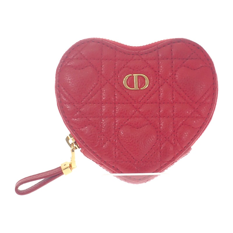 ディオール Dior アムールカロチェーンハートポーチ S5097UNID_M61R ショルダーバッグ カーフ レッド ゴールド金具 レディース【中古】【ABランク】