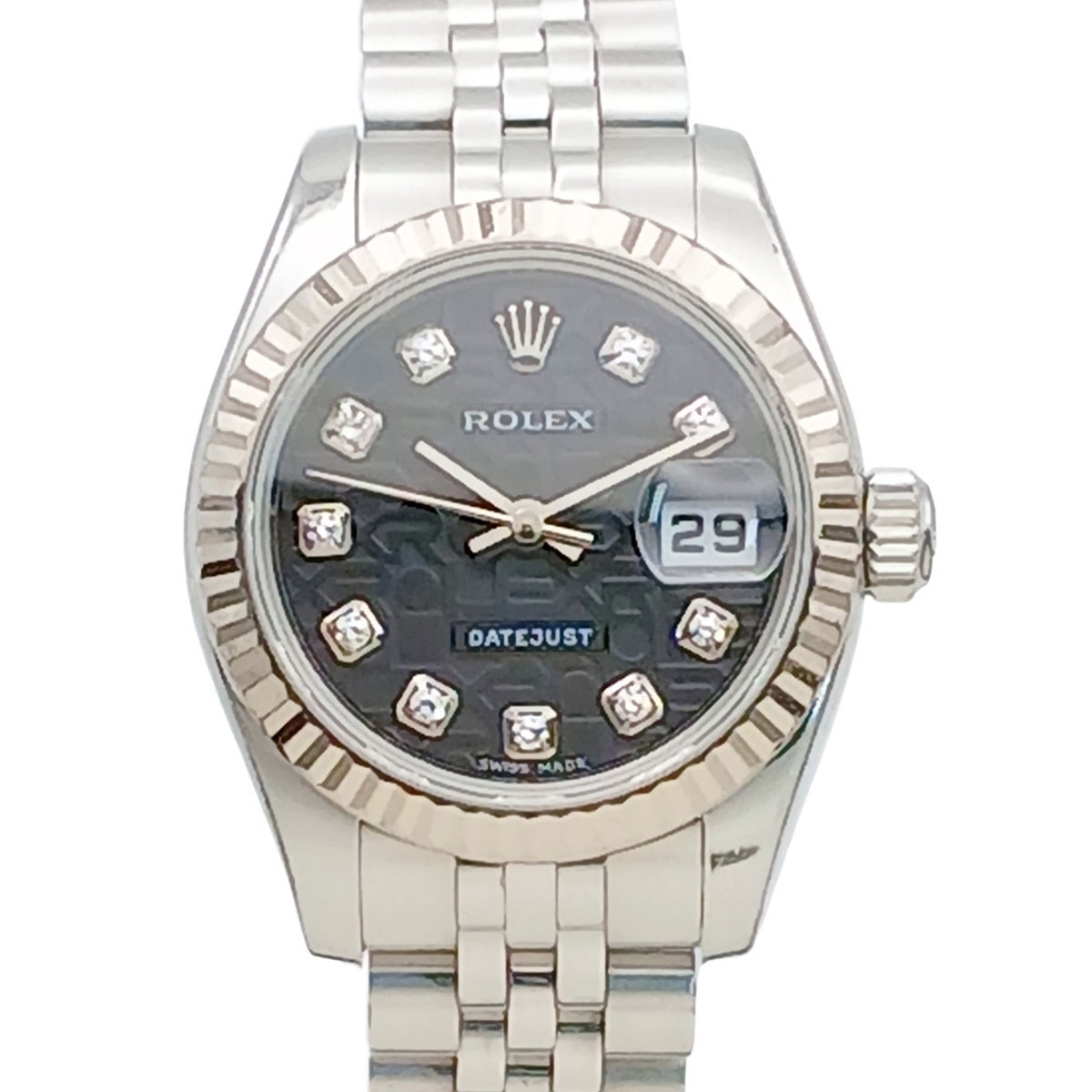 ROLEX ロレックス デイトジャスト Black COM 10P 26mm 腕時計 179174G K18ホワイトゴールド ステンレススチール シルバー レディース【中古】