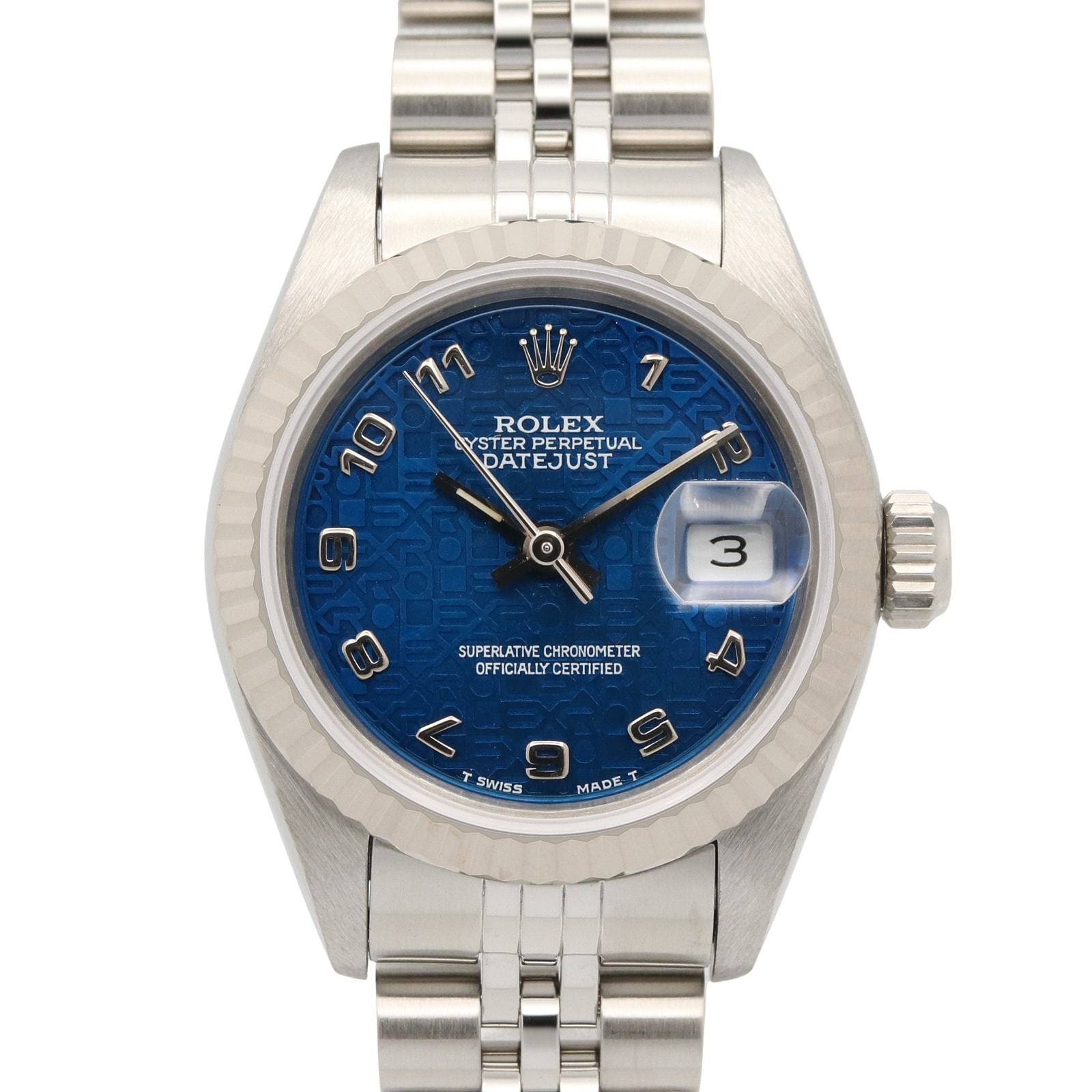 ロレックス ROLEX デイトジャスト S番 腕時計 時計 K18WG(ホワイトゴールド) ステンレススチール レディース ブルー系 ローマ 69174 【中古】