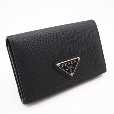 極美品 PRADA プラダ サフィアーノ トライアングル カードケース 1MC110 カードケース ブラック サフィアーノ メンズ