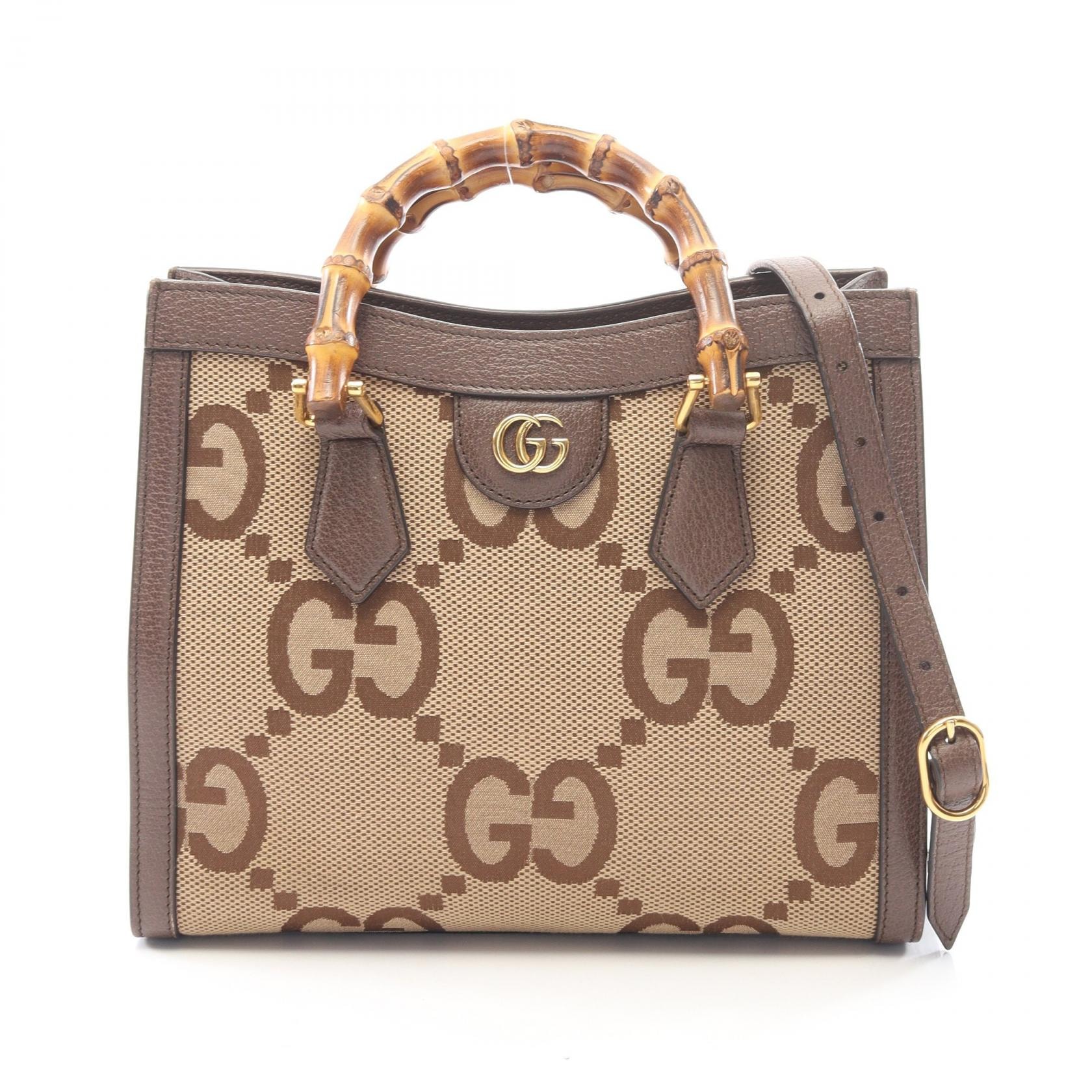 グッチ GUCCI ダイアナ ジャンボGG 2WAY ハンドバッグ バッグ キャンバス レザー レディース ベージュ系 / ブラウン系 660195 【中古】