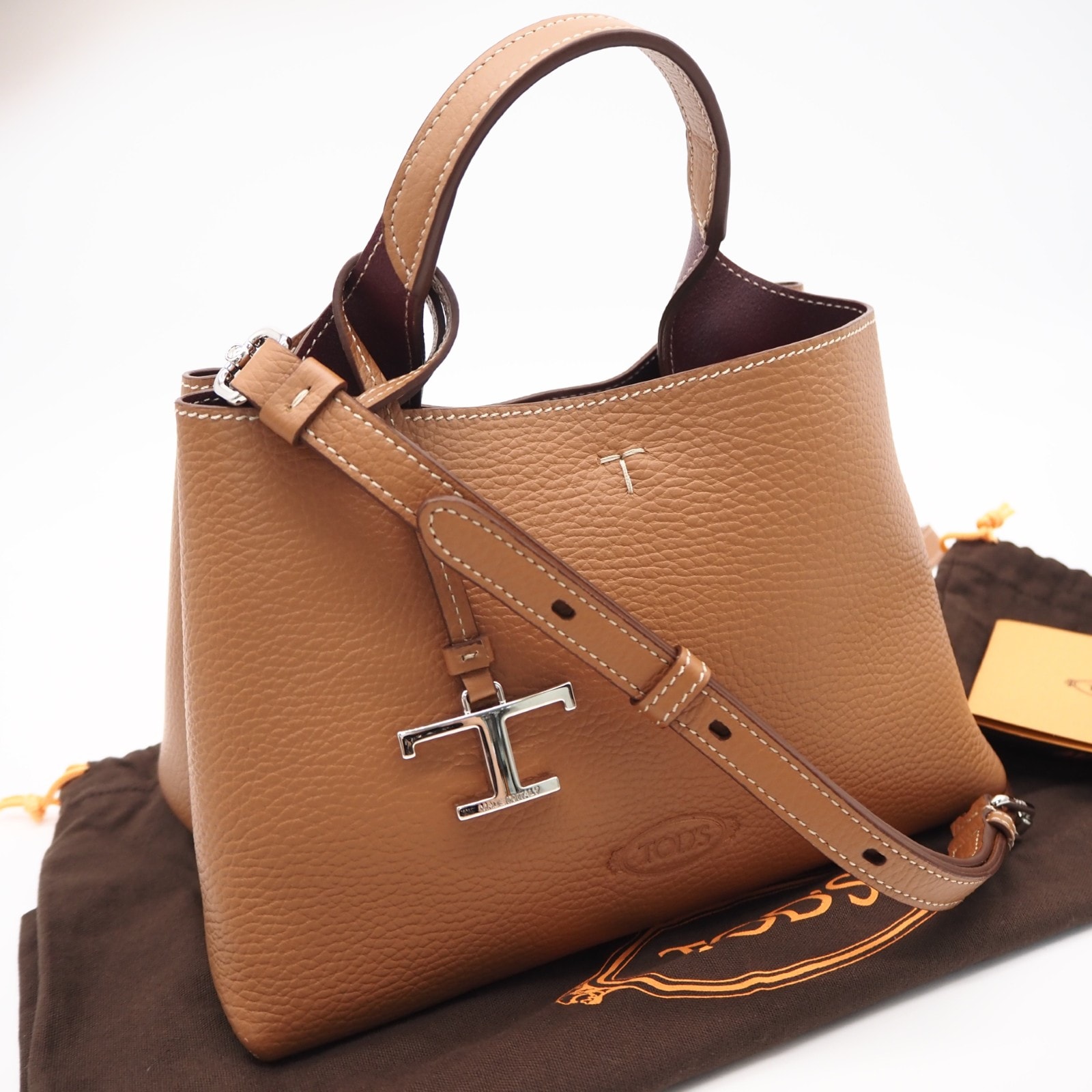 極美品 TOD’S トッズ レザー レザーバッグ マイクロ XBWAPAEL000QRIB999 2wayハンドバッグ ブラウン グレインカーフレザー レディース