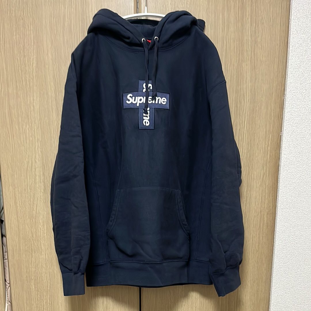 Supreme Cross Box Logo Hooded Sweatshirt "Navy"