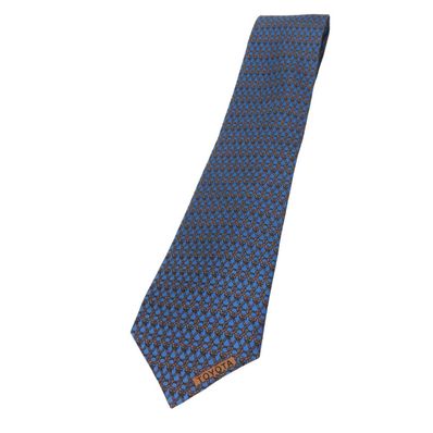 【中古】 エルメス ネクタイ トヨタ限定品 シルク ブルー ブラウン スーツ ビジネス チェーン柄 メンズ 男性 HERMES