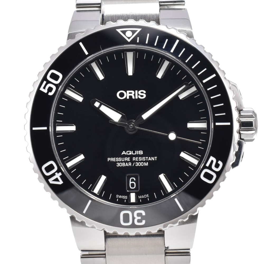オリス ORIS 01 733 7732 アクイス デイト ブラック 自動巻き メンズ 美品 腕時計 O#151368