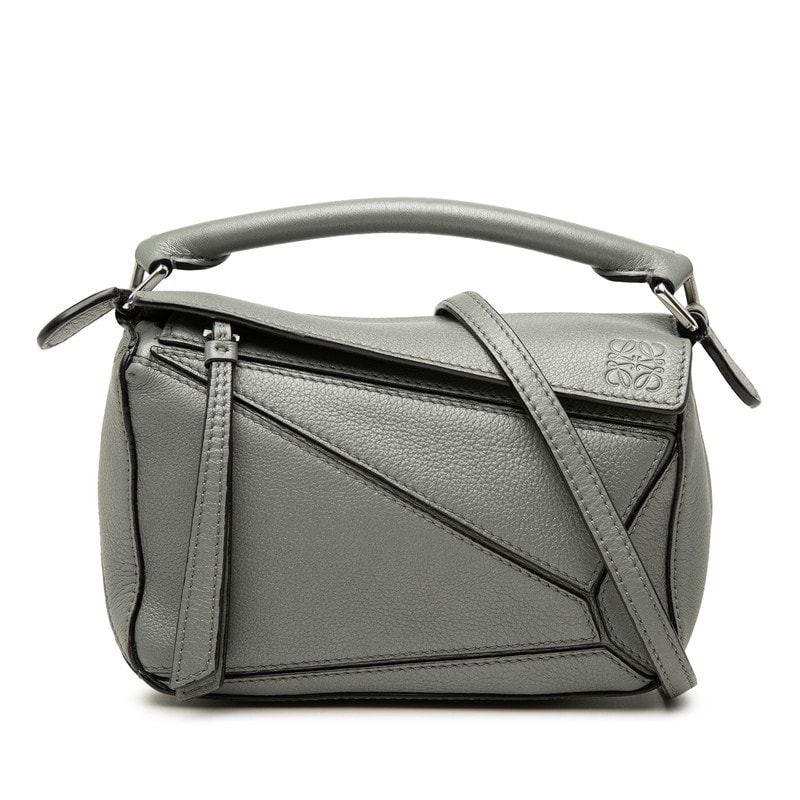 ロエベ パズルバッグ ミニ ハンドバッグ ショルダーバッグ 2WAY グレー レザー レディース LOEWE 【中古】