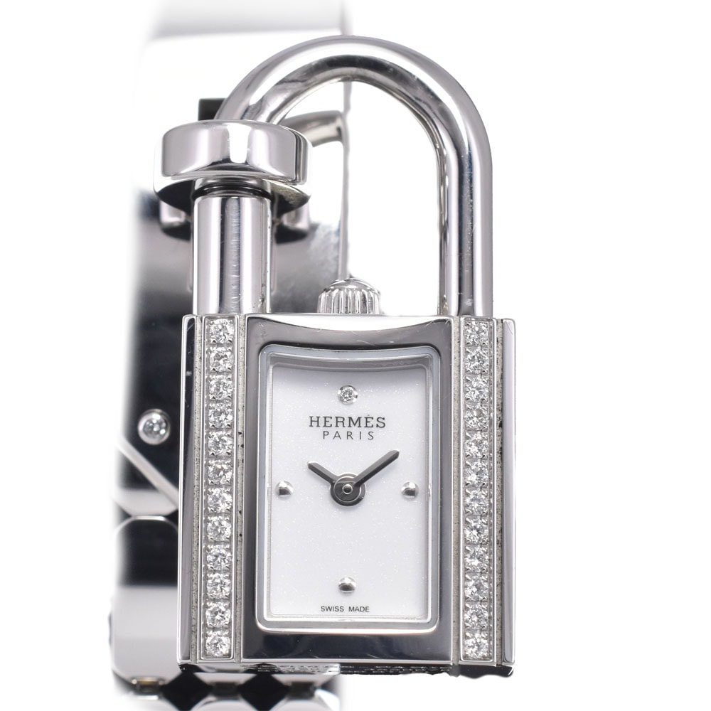 エルメス HERMES KE4.130 ケリーウォッチ ミニ ダイヤモンド ホワイト クォーツ レディース 美品 腕時計 L#148044