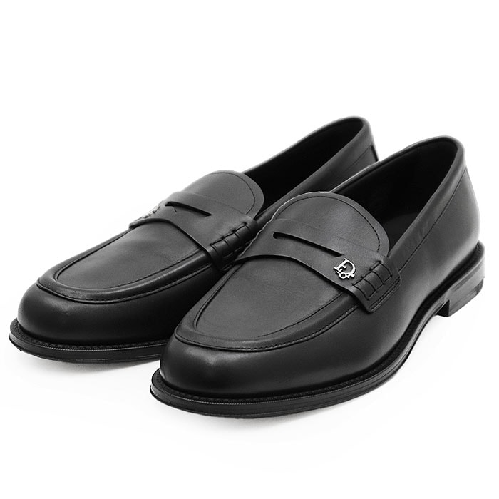 【極美品】Dior ディオール コインローファー レザー ロゴ メタルチャーム スリッポン シューズ 靴 メンズ サイズ 42 ブラック 黒 イタリア製