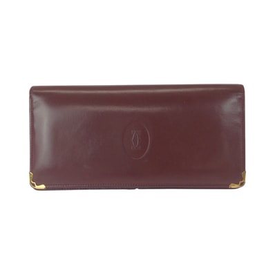 CARTIER カルティエ ヴィンテージ マストライン ワインレッド ゴールド金具 レザー 長財布 ロングウォレット 504295 【中古】