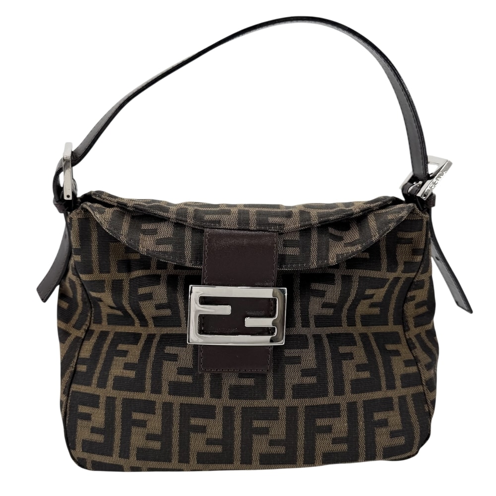 FENDI フェンディ ハンドバッグ ズッカ マンマバケット セミショルダーバッグ 肩掛け 26426 キャンバス  レザー   ブラウン 茶 シルバー金具 レディース【中古品】