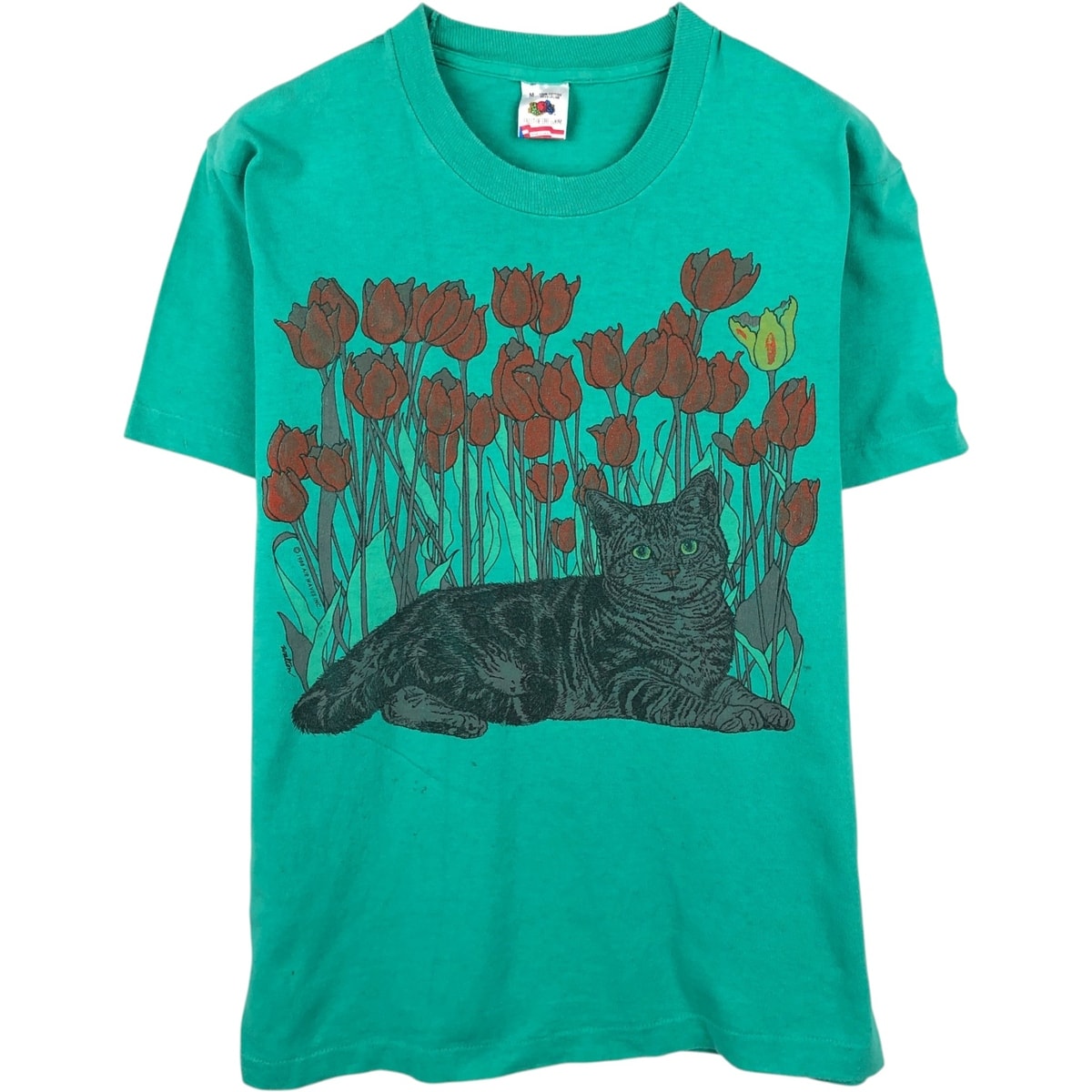 古着 80年代 フルーツオブザルーム FRUIT OF THE LOOM ネコ柄 アニマルTシャツ USA製 メンズM相当 ヴィンテージ/eaa648763