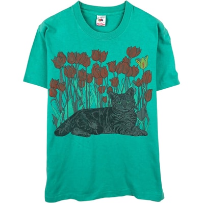 古着 80年代 フルーツオブザルーム FRUIT OF THE LOOM ネコ柄 アニマルTシャツ USA製 メンズM相当 ヴィンテージ/eaa648763