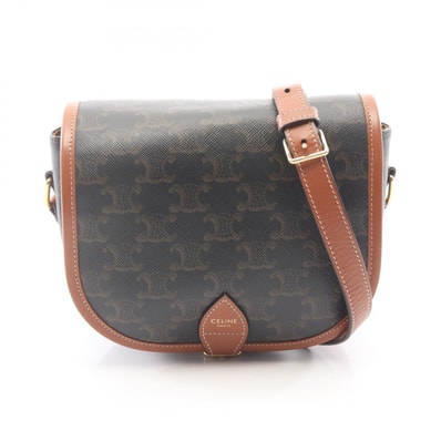 セリーヌ CELINE フォルコ ミディアムバッグ トリオンフ ショルダーバッグ バッグ PVCコーティングキャンバス レザー レディース ブラック系 / ブラウン系 191502BZJ 【中古】