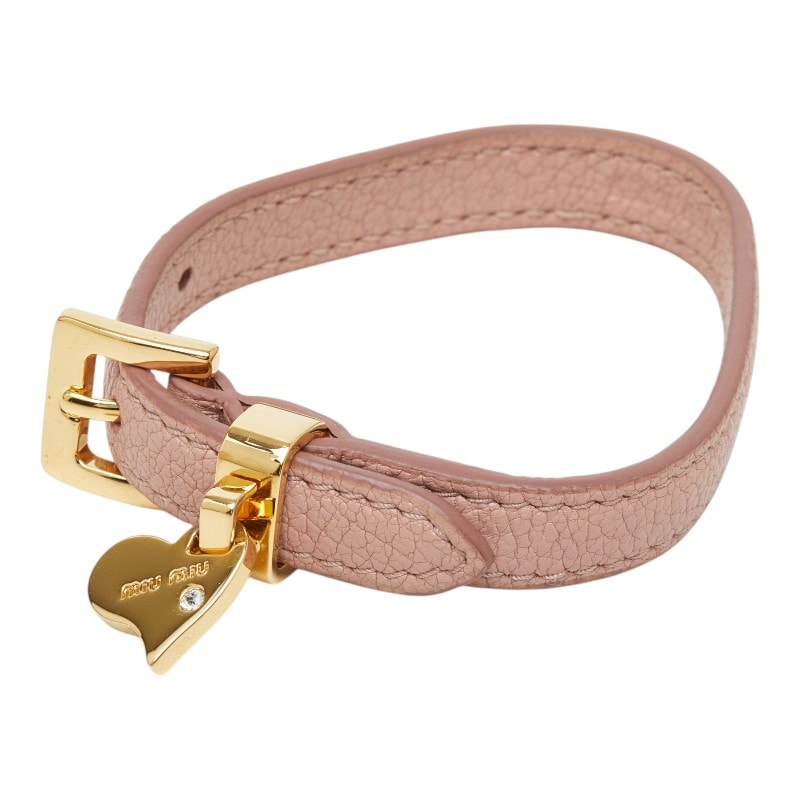 ミュウミュウ ハートチャーム ベルト ブレスレット ピンク系 レザー ラインストーン レディース MIUMIU 【中古】