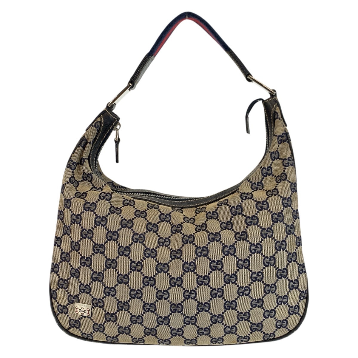 美品 GUCCI グッチ シェリーライン ネイビー シルバー金具 GGキャンバス ホーボー ショルダーバッグ 601713 【中古】