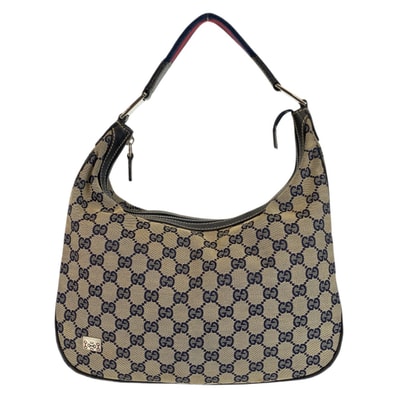 美品 GUCCI グッチ シェリーライン ネイビー シルバー金具 GGキャンバス ホーボー ショルダーバッグ 601713 【中古】