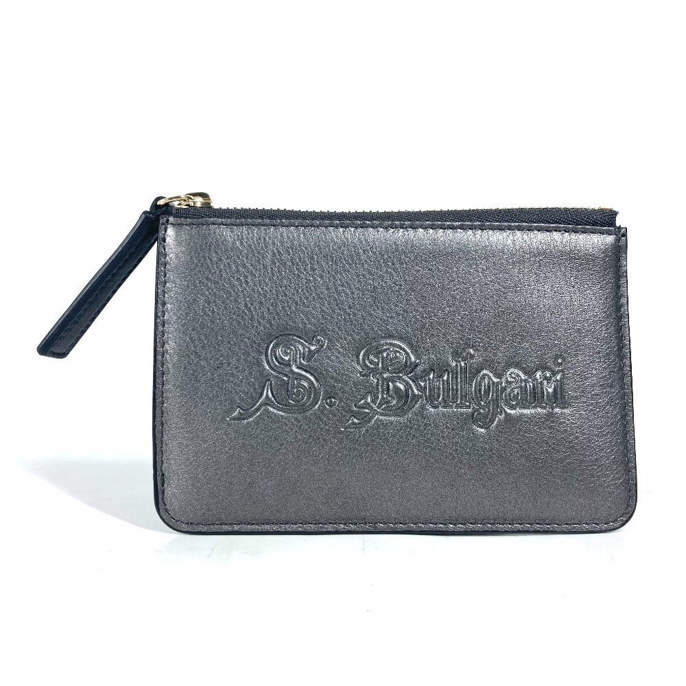 ブルガリ BVLGARI S.bvlgari ロゴ 財布 小銭入れ キーリング付き コインケース レザー シルバー系 美品