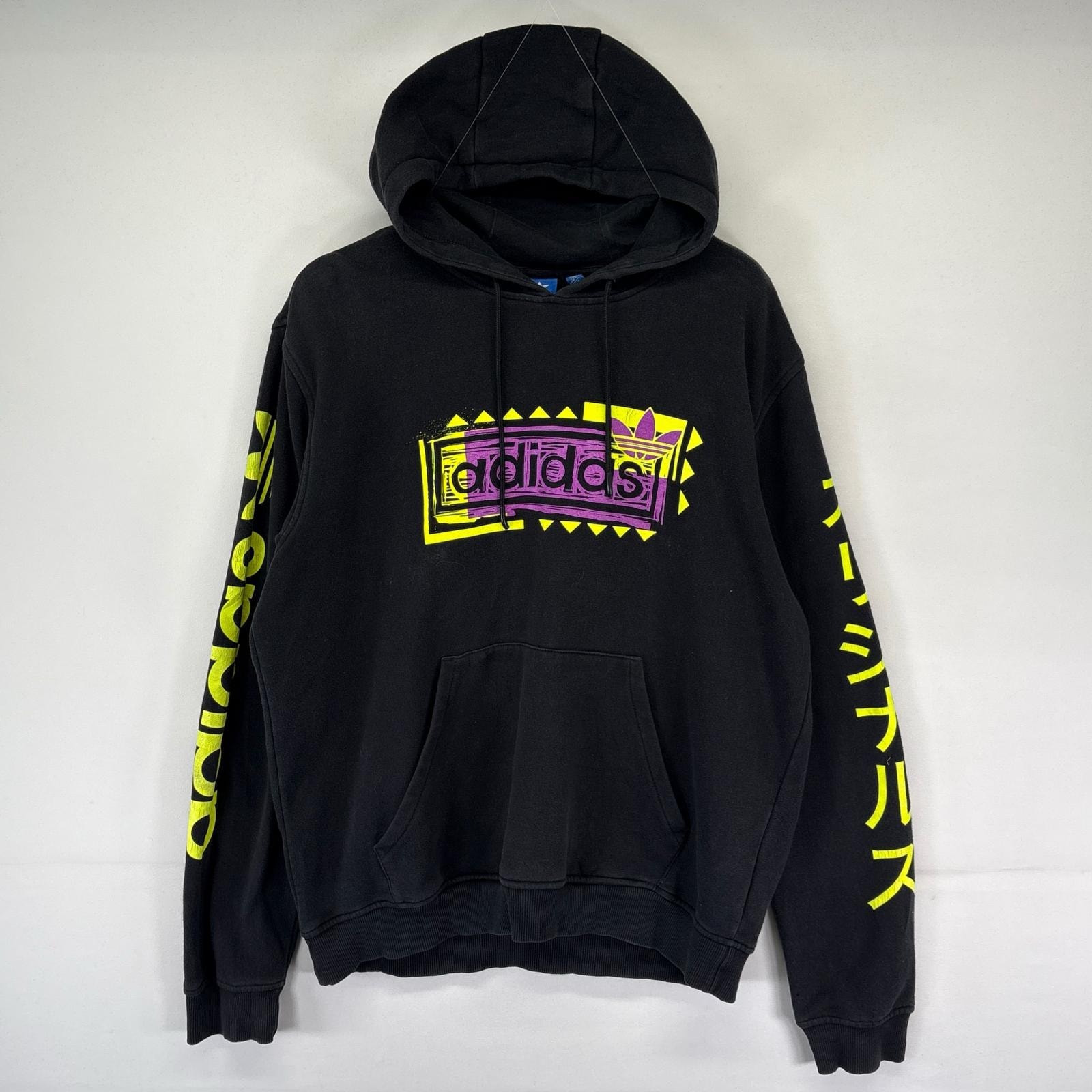 古着 アディダス adidas パーカー フーディー ロゴプリント オリジナルス プルオーバー スウェット L  ブラック系 メンズ