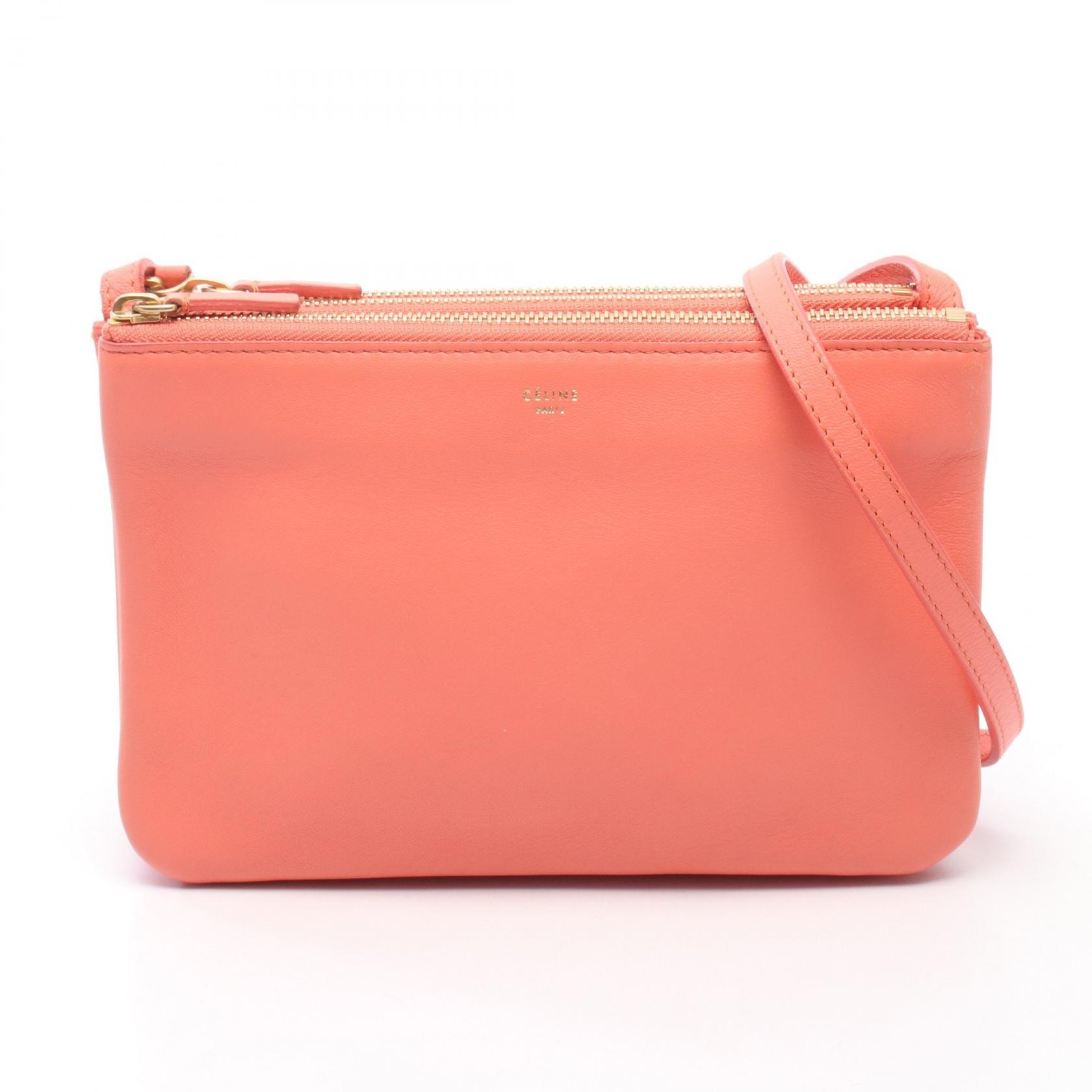 セリーヌ CELINE TRIO SMALL トリオ スモール ショルダーバッグ バッグ レザー レディース ピンク系 【中古】