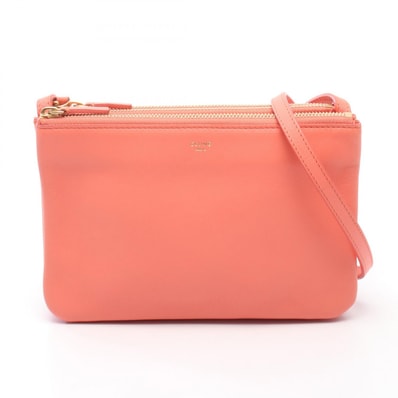 セリーヌ CELINE TRIO SMALL トリオ スモール ショルダーバッグ バッグ レザー レディース ピンク系 【中古】