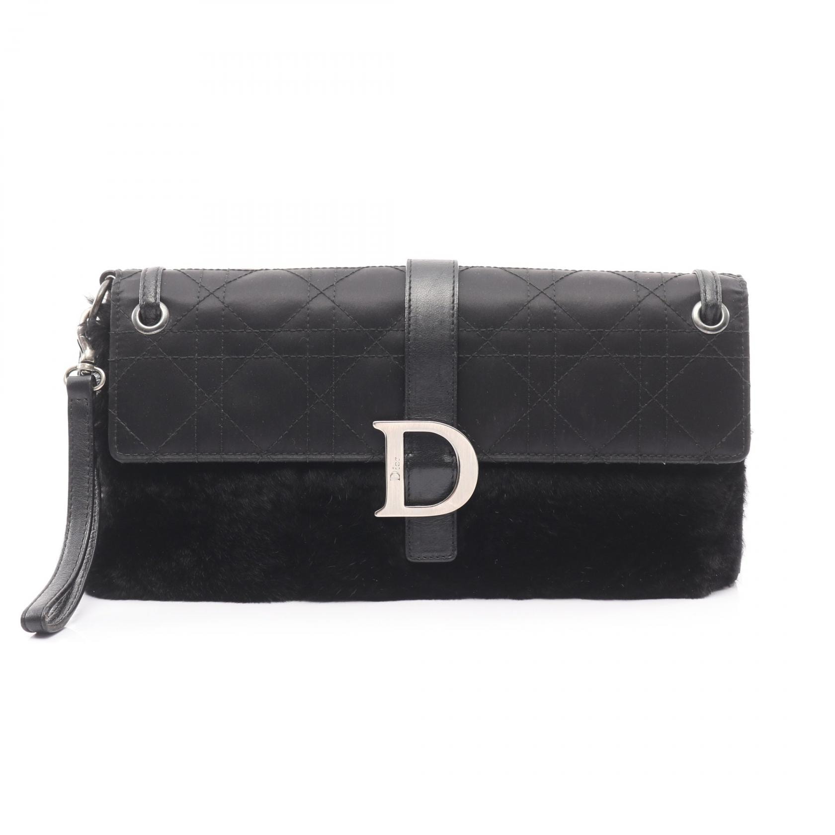 ディオール Dior カナージュ セカンドバッグ クラッチバッグ バッグ キャンバス レザー ファー レディース ブラック系 【中古】