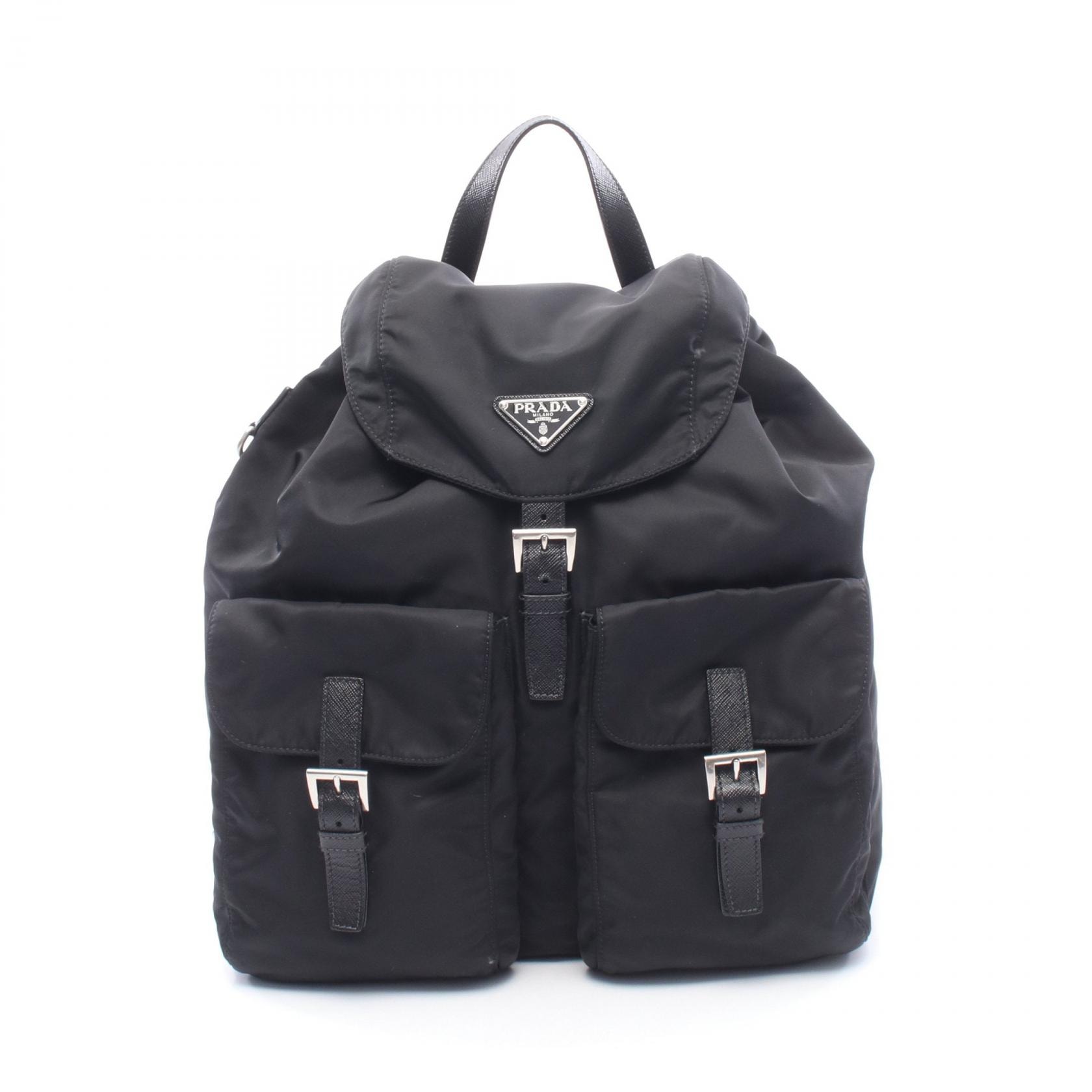 プラダ PRADA Re-Nylon 2WAY リュックサック バックパック バッグ ナイロン レザー メンズ ブラック系 2VZ110 【中古】