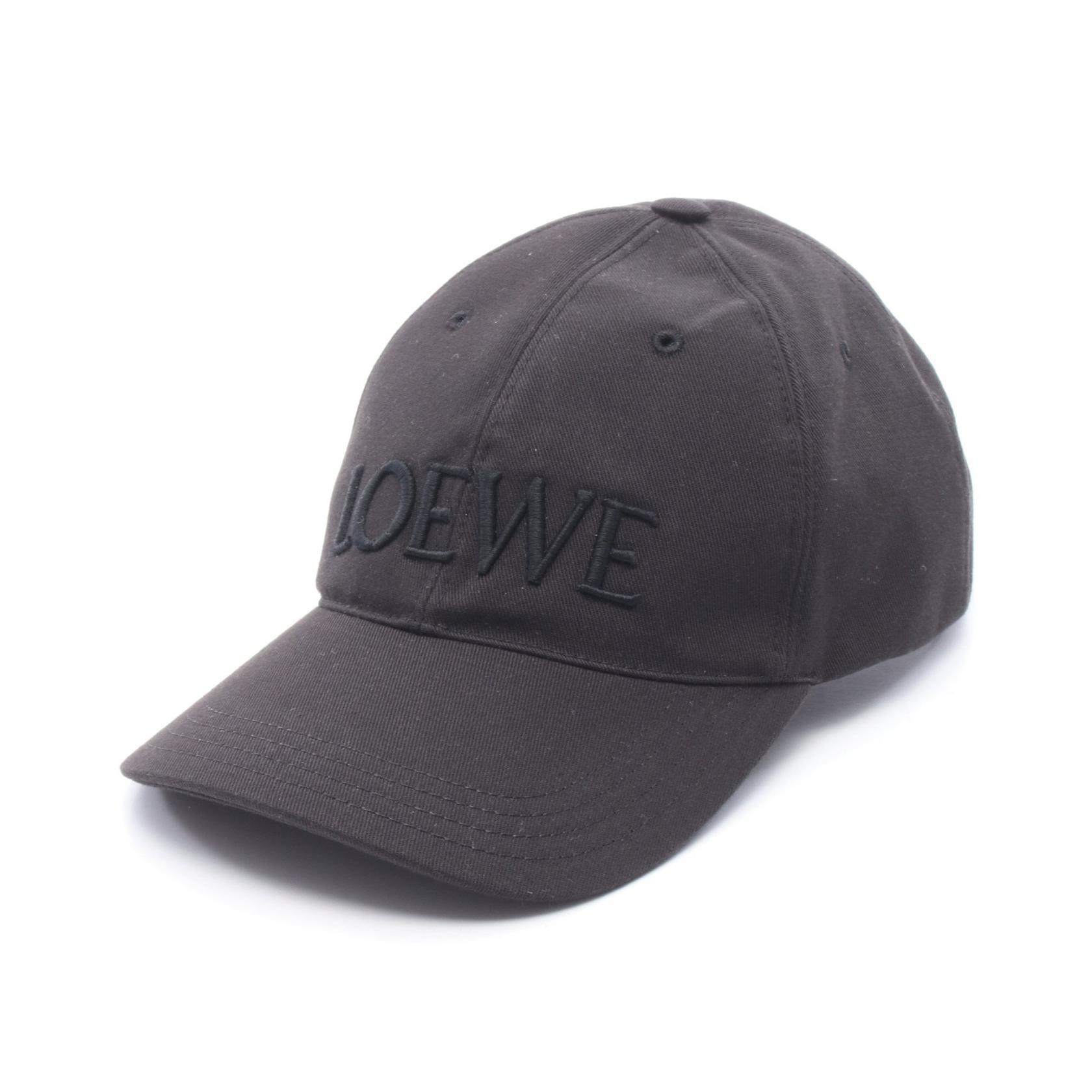 ロエベ LOEWE ロゴ刺繍 ベースボール キャップ 帽子 キャンバス レザー メンズ レディース ブラック系 K820358X681100S 【新品】