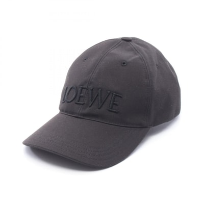 ロエベ LOEWE ロゴ刺繍 ベースボール キャップ 帽子 キャンバス レザー メンズ レディース ブラック系 K820358X681100S 【新品】