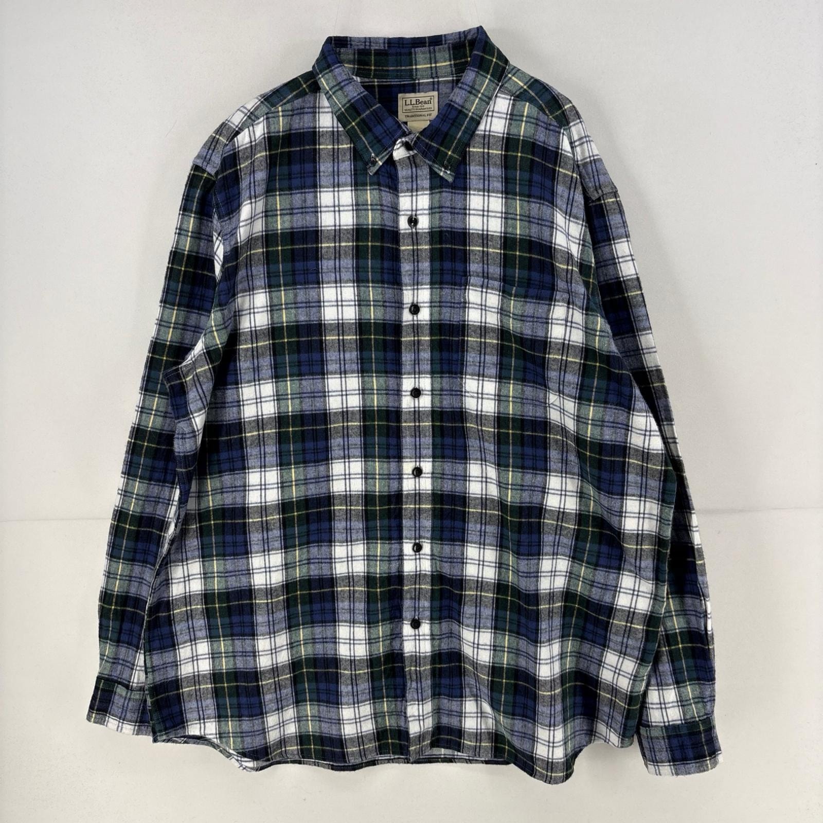 古着 エルエルビーン L.L.Bean 長袖シャツ 胸ポケット ネルシャツ 大きいサイズ ボタンダウンシャツ XL  ブルー チェック メンズ