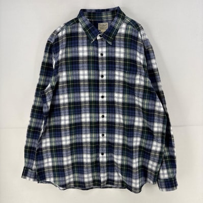 古着 エルエルビーン L.L.Bean 長袖シャツ 胸ポケット ネルシャツ 大きいサイズ ボタンダウンシャツ XL ブルー チェック メンズ