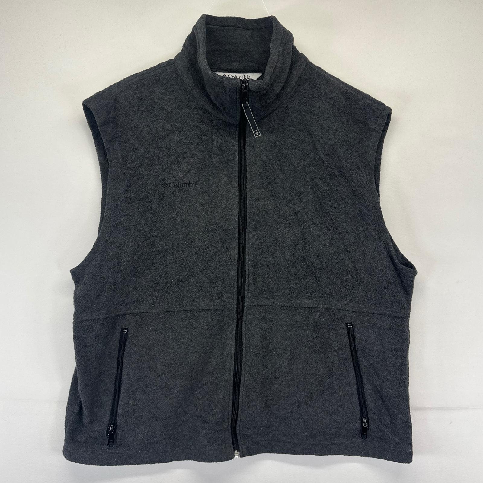 古着 コロンビア Columbia フリース ベスト フルジップ ワンポイントロゴ刺繍 アウトドア XL  グレー系 メンズ
