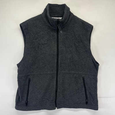 古着 コロンビア Columbia フリース ベスト フルジップ ワンポイントロゴ刺繍 アウトドア XL グレー系 メンズ