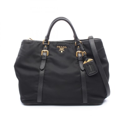 プラダ PRADA ロゴ 2WAY ハンドバッグ バッグ ナイロン レザー レディース ブラック系 【中古】