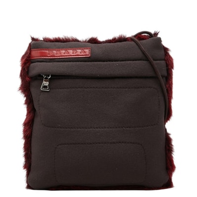 プラダ スポーツ 斜め掛け ミニショルダー B11291 ボルドー ナイロン ファー レディース PRADA 中古