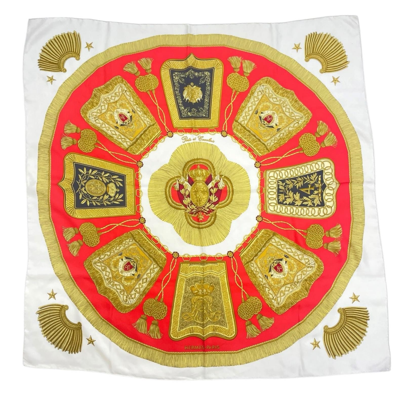HERMES エルメス Poste et Cavalerie サーベル飾り袋 スカーフ シルク マルチカラー レディース カレ90【中古】