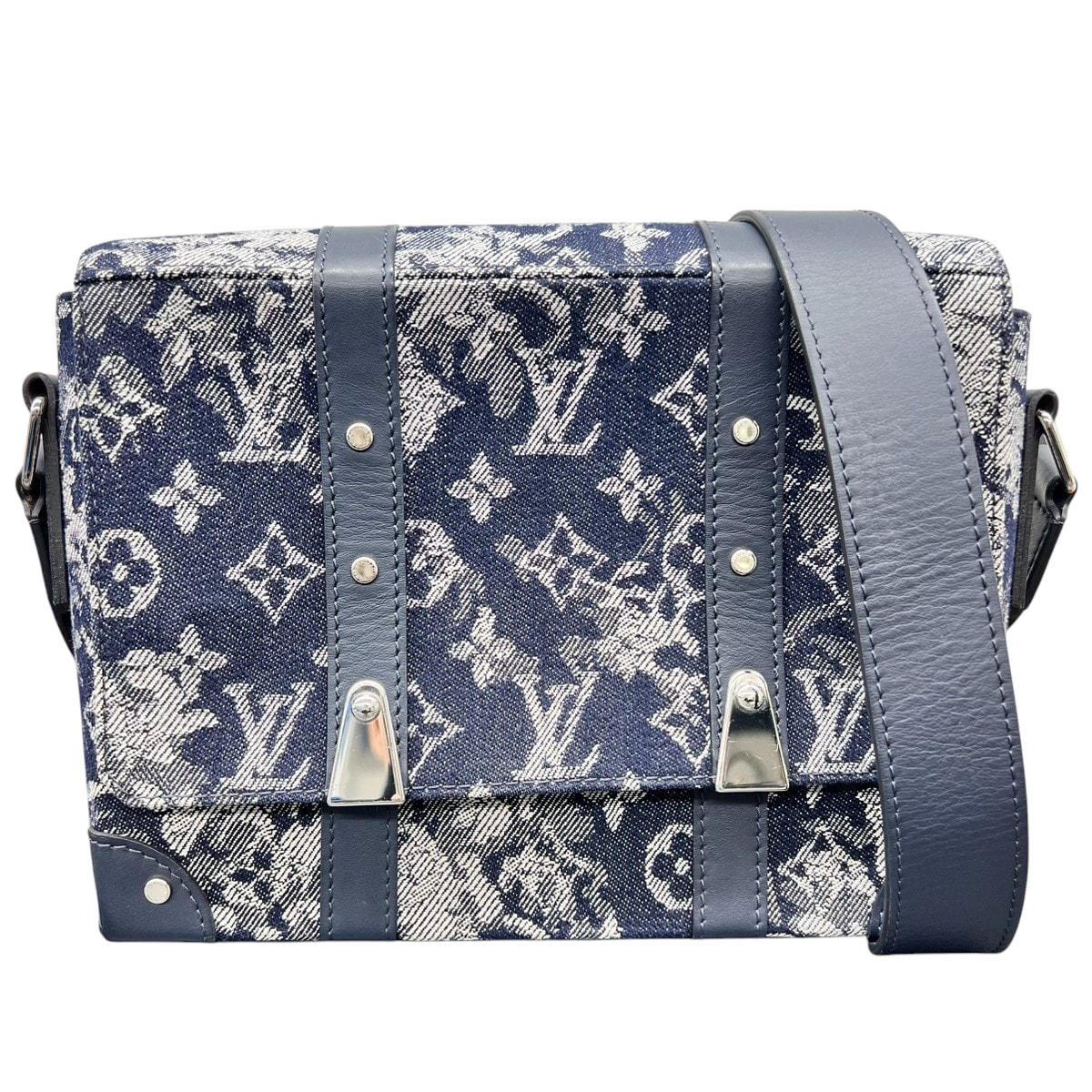 LOUIS VUITTON 極美品 ルイヴィトン 21SS トランクメッセンジャー モノグラム タペストリー ショルダーバッグ M57282 AR4280 キャンバス レザー ネイビー メッセンジャーバッグ ヴァージルアブロー ヴィトン Aランク 鑑定済 中古