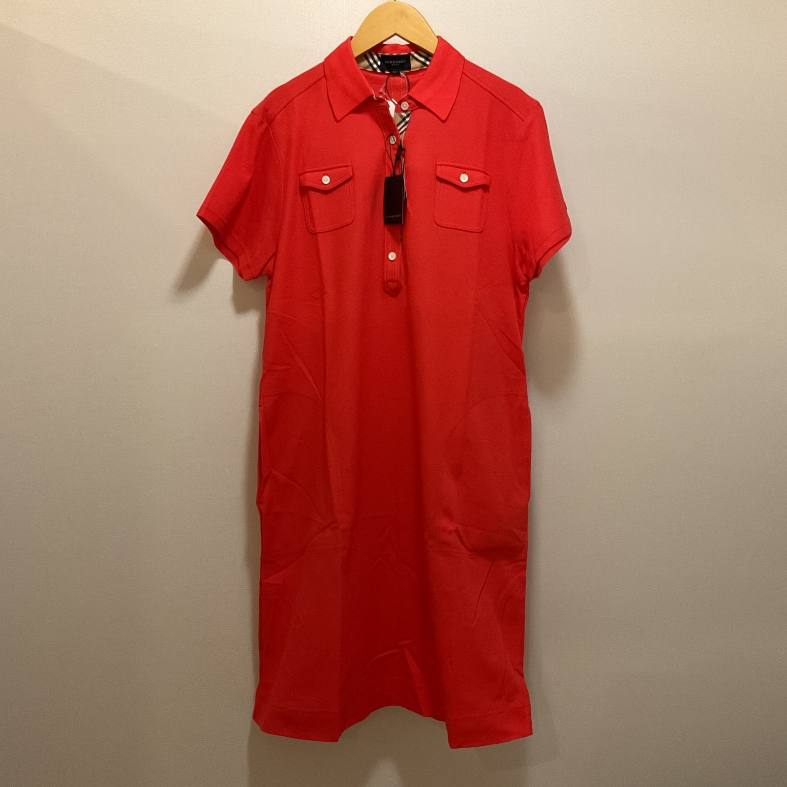 BURBERRY 【バーバリー】チェック オレンジ ワンピース 胸ポケット タグ付き LL