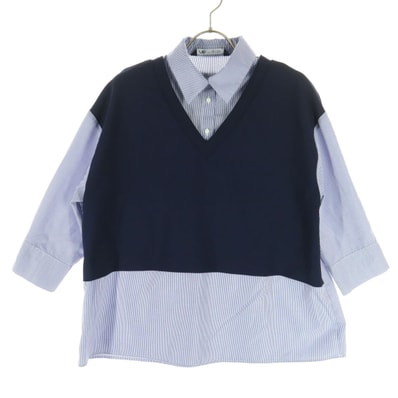 ZARA ザラ 5分袖 フェイクレイヤード シャツ S ネイビー系