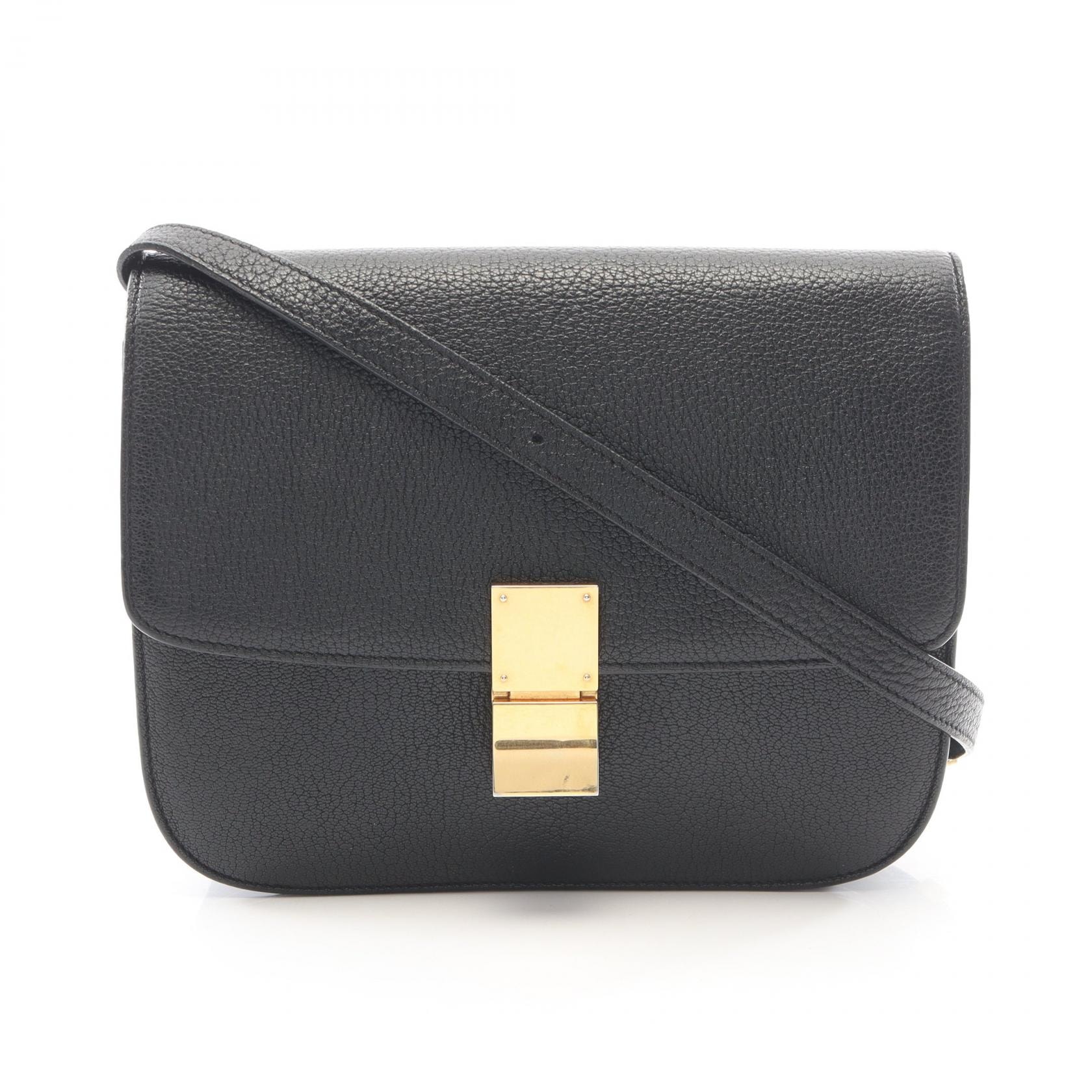 セリーヌ CELINE クラシックボックス ミディアム ショルダーバッグ バッグ レザー レディース ブラック系 164173AAE 【中古】