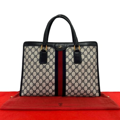 GUCCI グッチ シェリーライン GG ロゴ 金具 PVC レザー ハンドバッグ ネイビー
40336