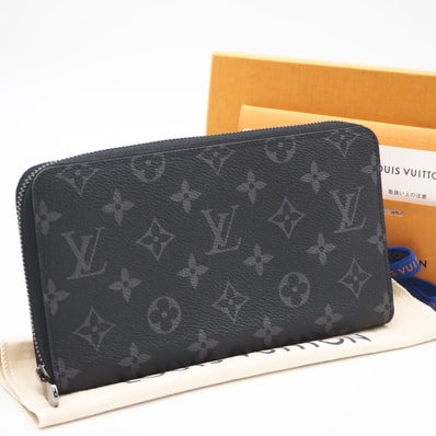 美品 LOUIS VUITTON ルイ・ヴィトン モノグラム エクリプス ジッピーオーガナイザー M82081 長財布 ブラック グレー コーティングキャンバス レザー メンズ