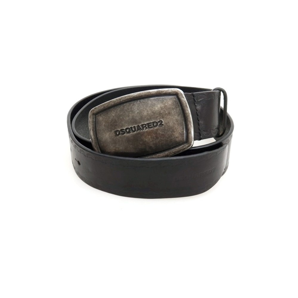 【中古】ディースクエアード DSQUARED2 ヴィンテージ プラーク レザー ベルト ブラック【サイズ80】【メンズ】