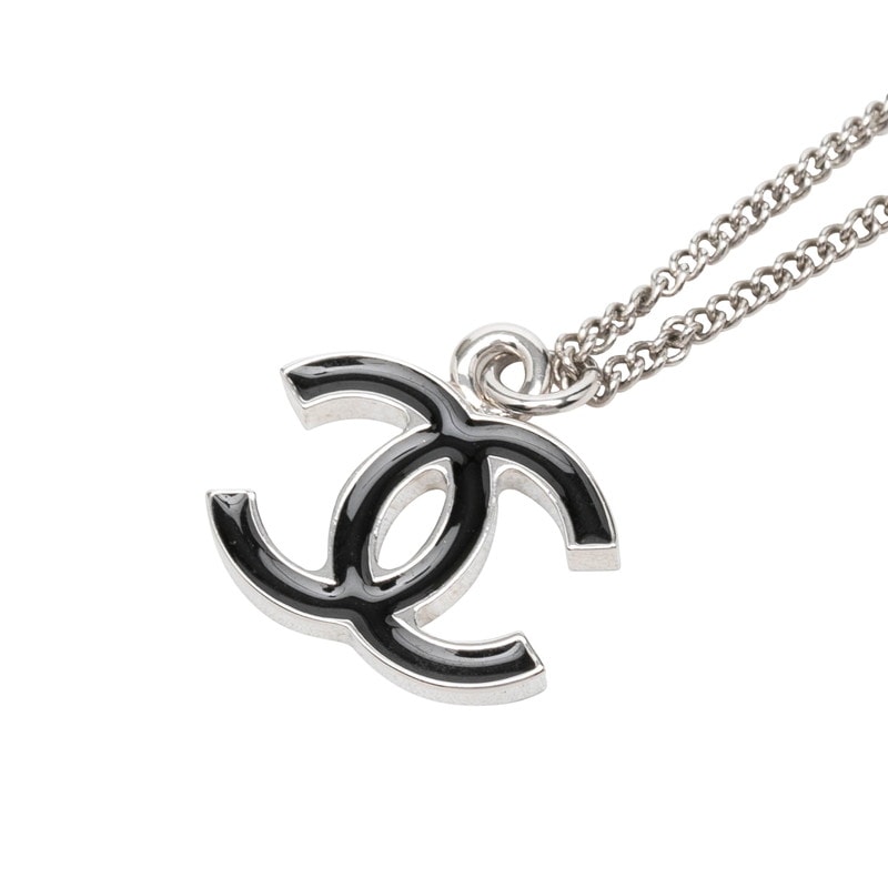 シャネル ココマーク チェーン ペンダント ネックレス 06V刻印 シルバー ブラック メタル レディース CHANEL 中古