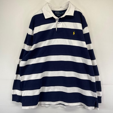 古着 ポロ・ラルフローレン POLO RALPH LAUREN 長袖シャツ ラガーシャツ ワンポイント 大きいサイズ 2XL ホワイト系 ボーダー メンズ